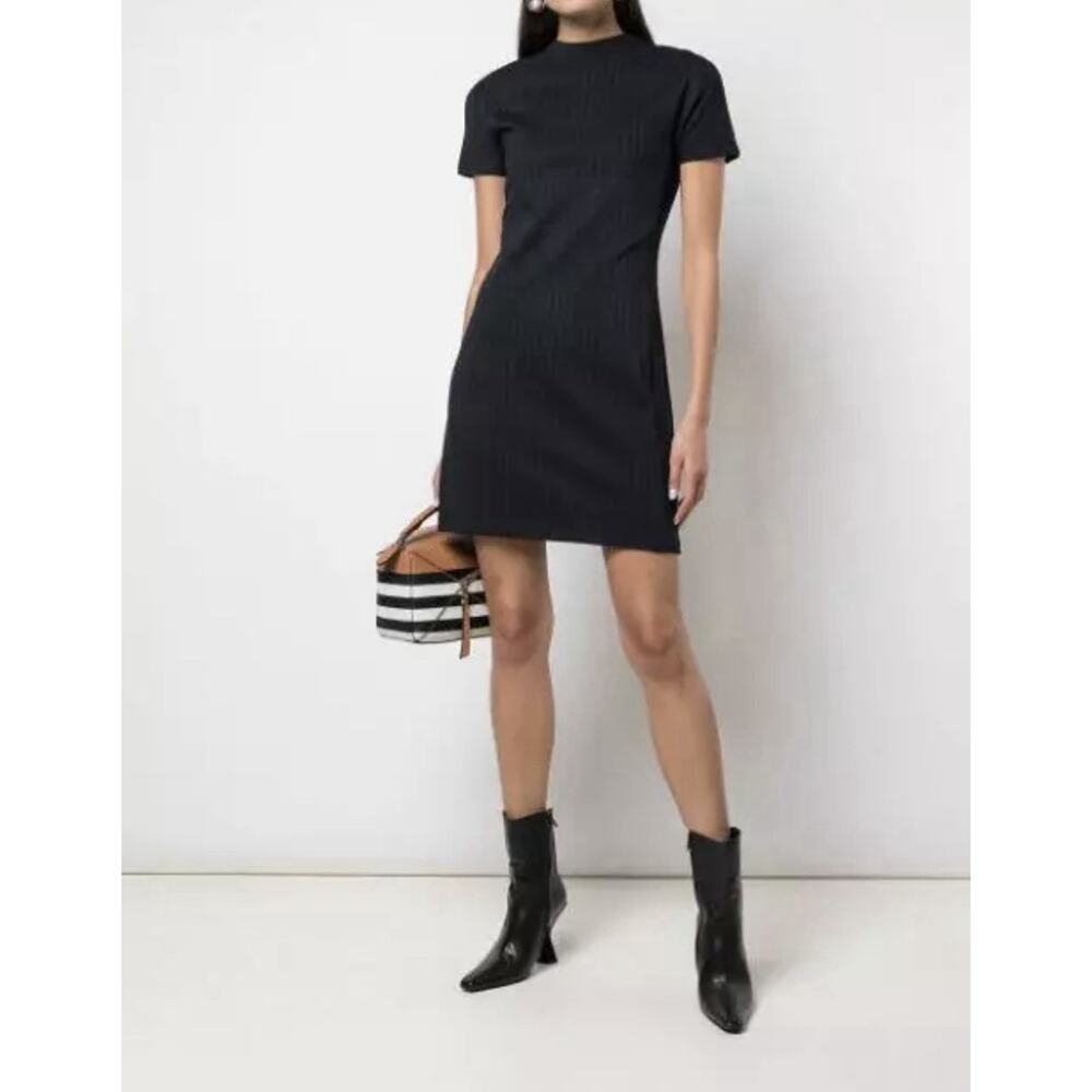 THEORY Women`s Navy Blue Stripe Midi Short Sleeve Shift Dress / Size Large